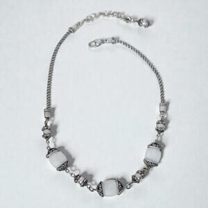 Brighton Mother Of Pearl Abalone Beaded Necklace Silver Plated Coastal Retired